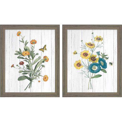 Botanical Bouquet on Wood by Wild Apple Portfolio, 2 Piece Rustic Gray Framed Art Set