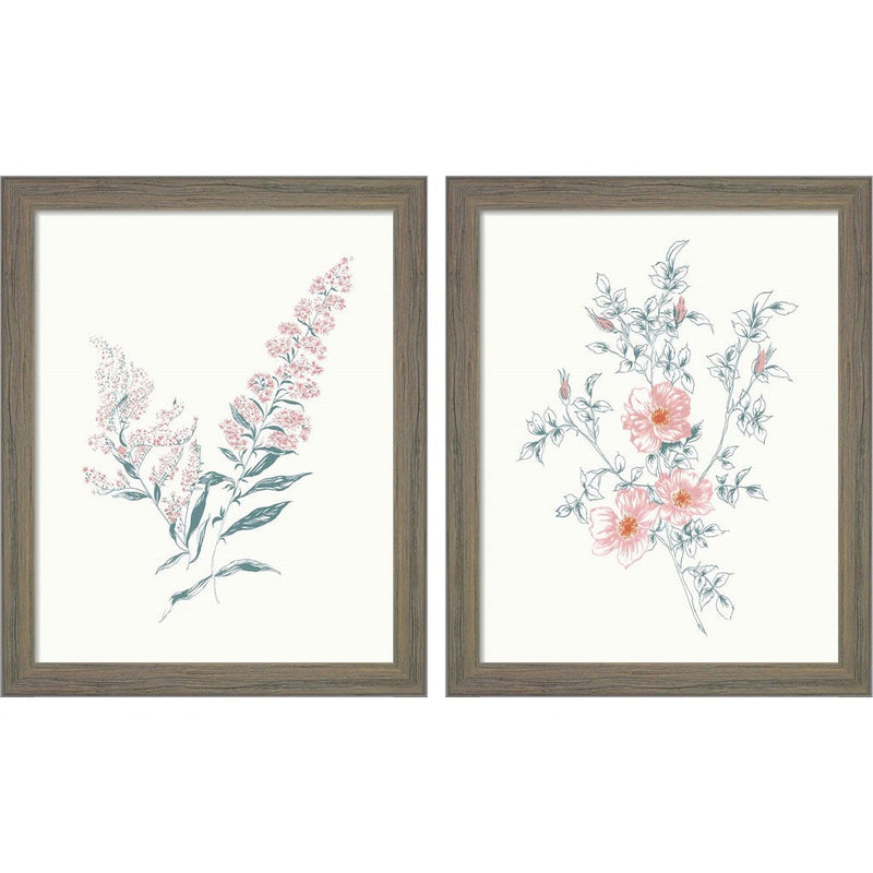 Flowers on White Contemporary Bright B by Wild Apple Portfolio, 2 Piece Rustic Gray Framed Art Set