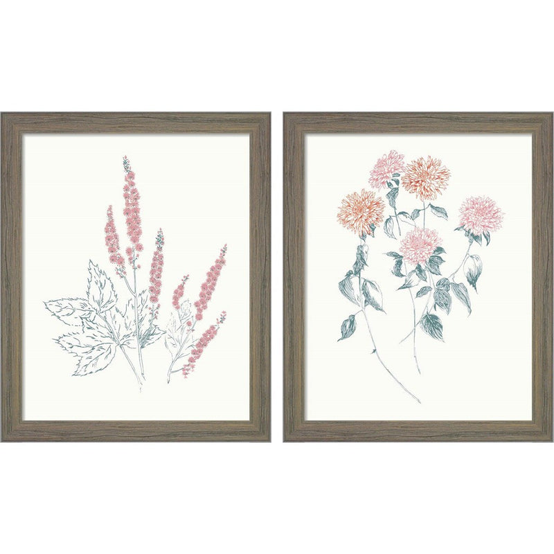 Flowers on White Contemporary Bright A by Wild Apple Portfolio, 2 Piece Rustic Gray Framed Art Set