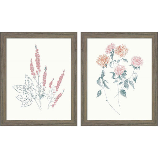 Flowers on White Contemporary Bright A by Wild Apple Portfolio, 2 Piece Rustic Gray Framed Art Set