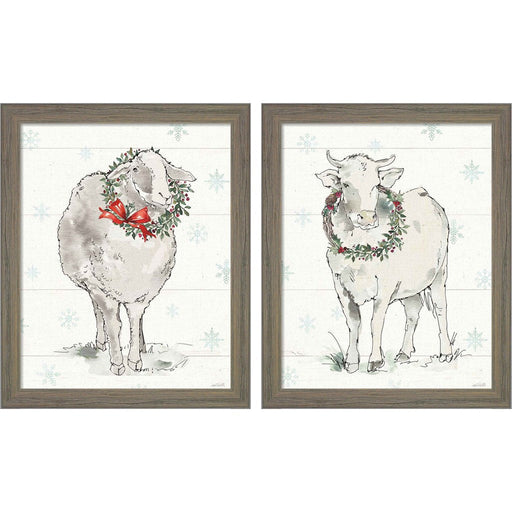 Modern Farmhouse Christmas A by Anne Tavoletti, 2 Piece Rustic Gray Framed Art Set