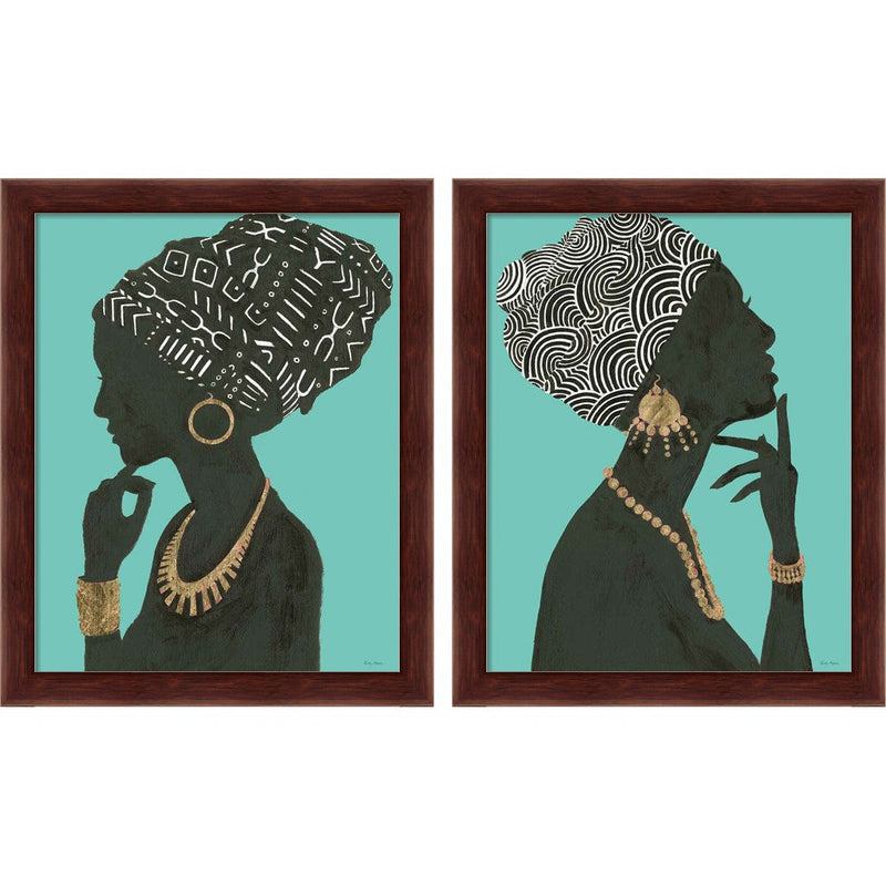 Graceful Majesty Turquoise Crop by Emily Adams, 2 Piece Brown Framed Art Set