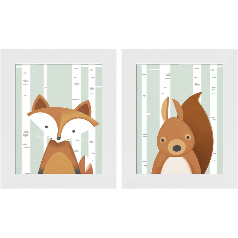 Fox & Squirrel by Martin Wickstrom, 2 Piece White Framed Art Set