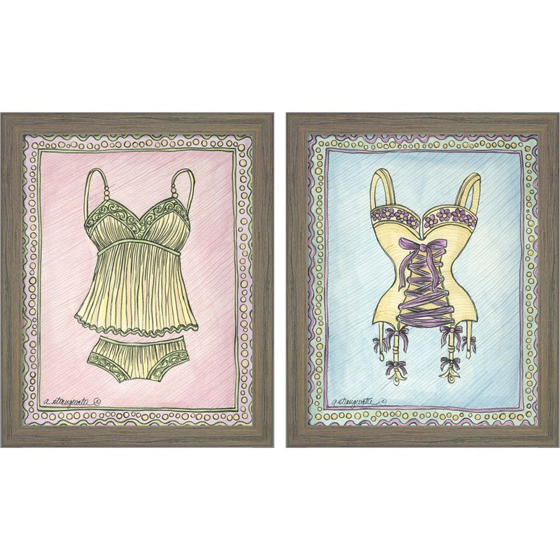 Lingerie Yellow by Andrea Strongwater, 2 Piece Rustic Gray Framed Art Set