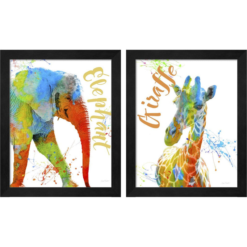 Colorful Safari Animals 2 by Jean Plout, 2 Piece Black Framed Art Set