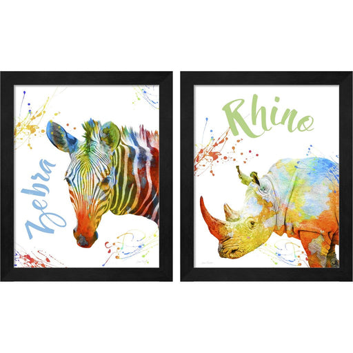 Colorful Safari Animals 1 by Jean Plout, 2 Piece Black Framed Art Set