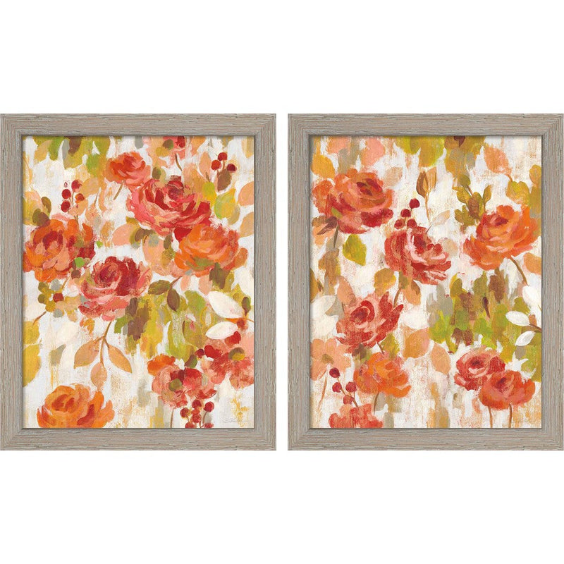 Red and Orange Brocade by Silvia Vassileva, 2 Piece Rustic White Framed Art Set