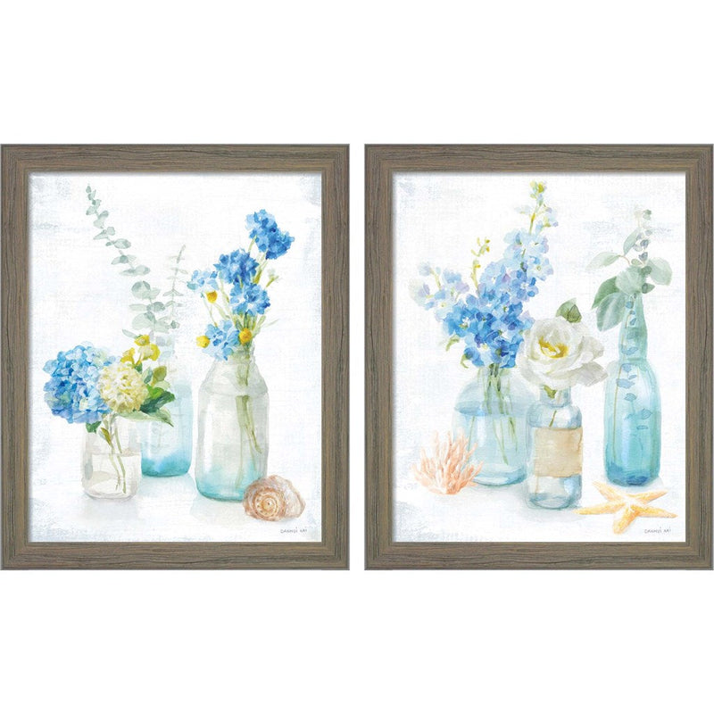 Beach Cottage Florals by Danhui Nai, 2 Piece Rustic Gray Framed Art Set