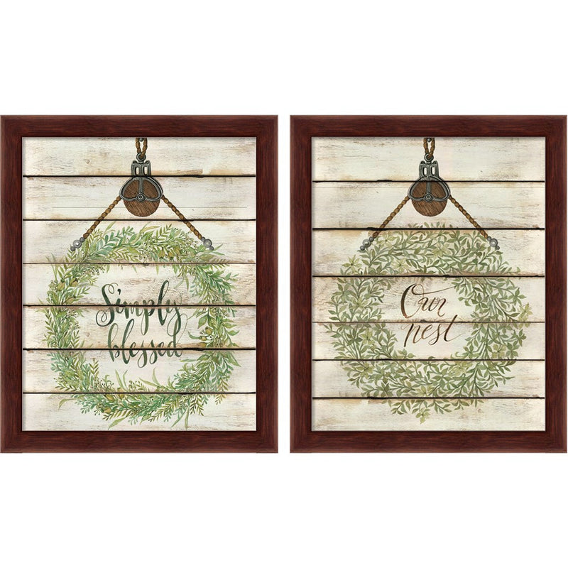 Simply Blessed  & Our Nest Wreath by Cindy Jacobs, 2 Piece Brown Framed Art Set