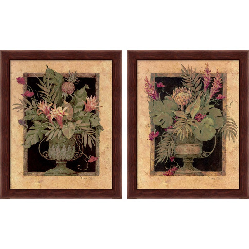 Framed Tropical Arrangement by Barbara Mock, 2 Piece Brown Framed Art Set