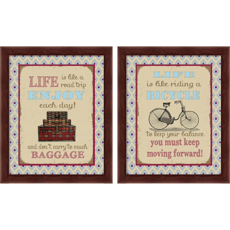 Life Bicycle Message by Jean Plout, 2 Piece Brown Framed Art Set