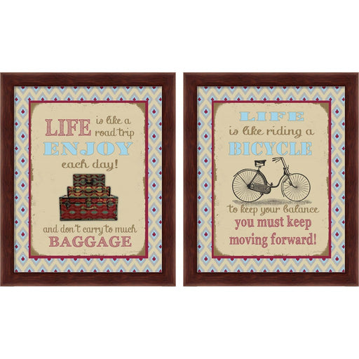 Life Bicycle Message by Jean Plout, 2 Piece Brown Framed Art Set