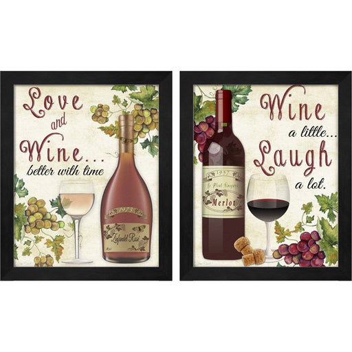 Love and Wine & Wine A Little by Jean Plout, 2 Piece Black Framed Art Set