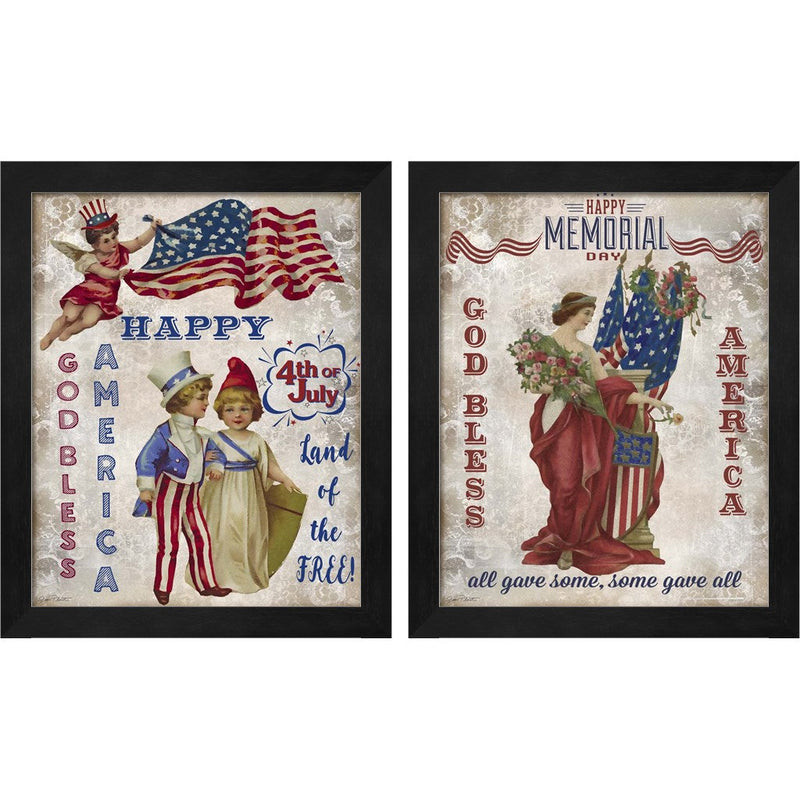 Retro Patriotic by Jean Plout, 2 Piece Black Framed Art Set
