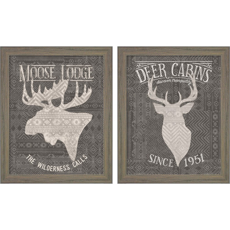 Soft Lodge Dark by Janelle Penner, 2 Piece Rustic Gray Framed Art Set
