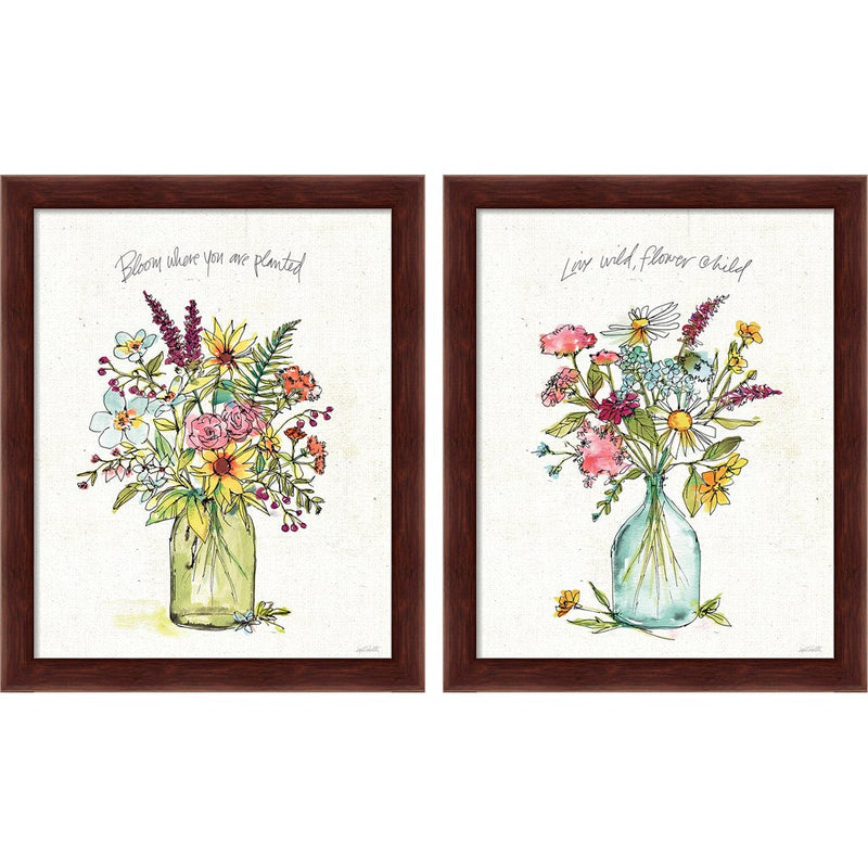 Simply Petals A by Anne Tavoletti, 2 Piece Brown Framed Art Set