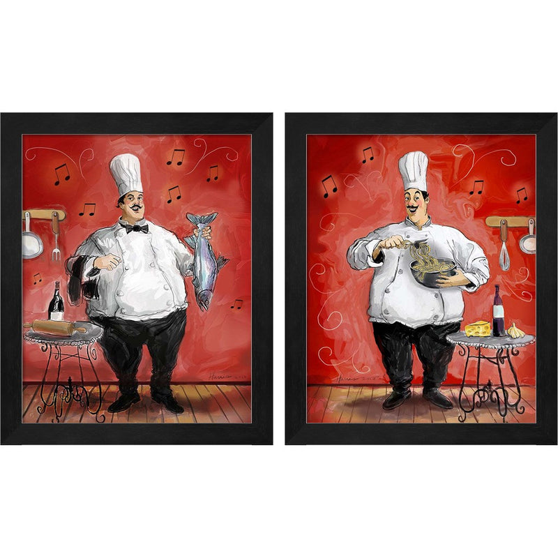 Fish & Pasta by Frank Harris, 2 Piece Black Framed Art Set