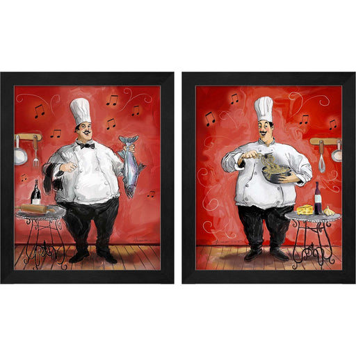 Fish & Pasta by Frank Harris, 2 Piece Black Framed Art Set