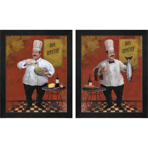 Chef Pasta & Fish Master by Frank Harris, 2 Piece Black Framed Art Set