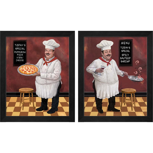 Pizza Chef Master & Shrimp Chef by Frank Harris, 2 Piece Black Framed Art Set