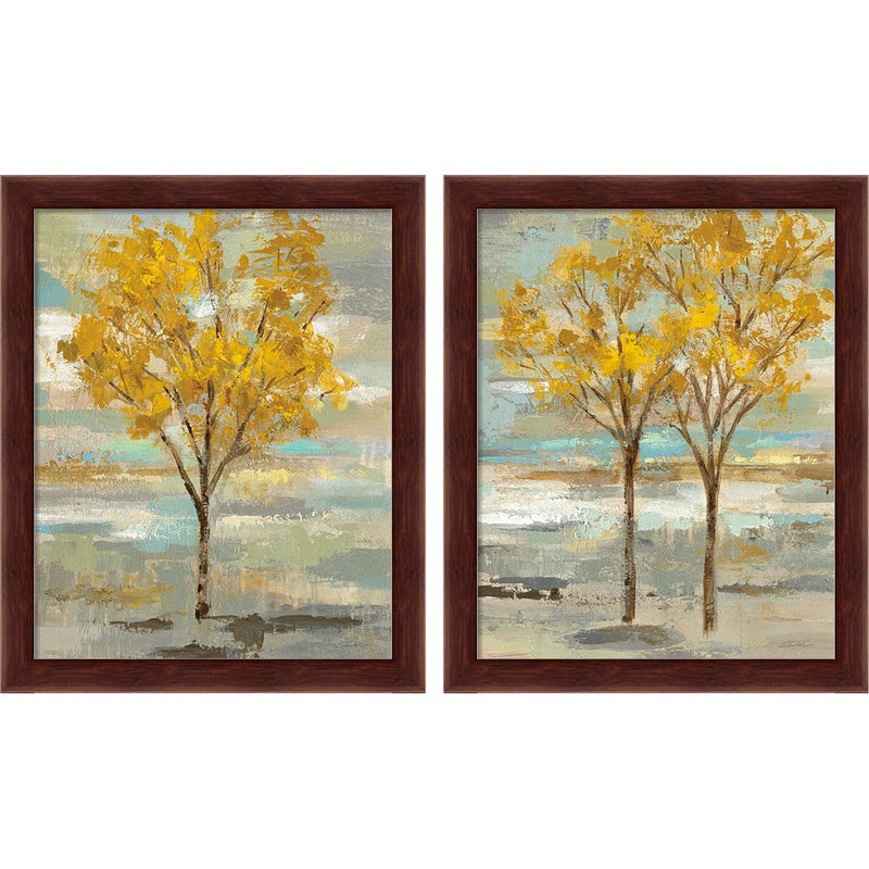 Golden Tree and Fog by Silvia Vassileva, 2 Piece Brown Framed Art Set