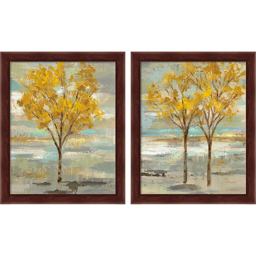 Golden Tree and Fog by Silvia Vassileva, 2 Piece Brown Framed Art Set
