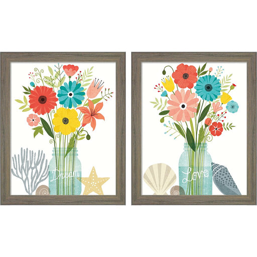 Seaside Bouquet Mason Jar by Michael Mullan, 2 Piece Rustic Gray Framed Art Set