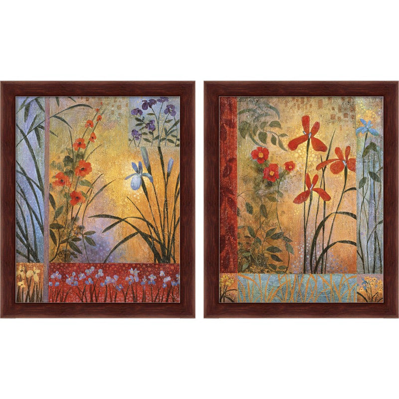 Floral Symphony by John Zaccheo, 2 Piece Brown Framed Art Set