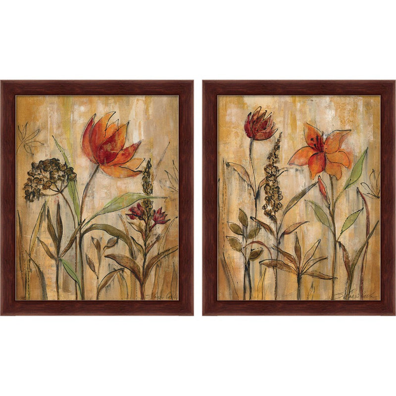 Aquarelle Garden by Silvia Vassileva, 2 Piece Brown Framed Art Set
