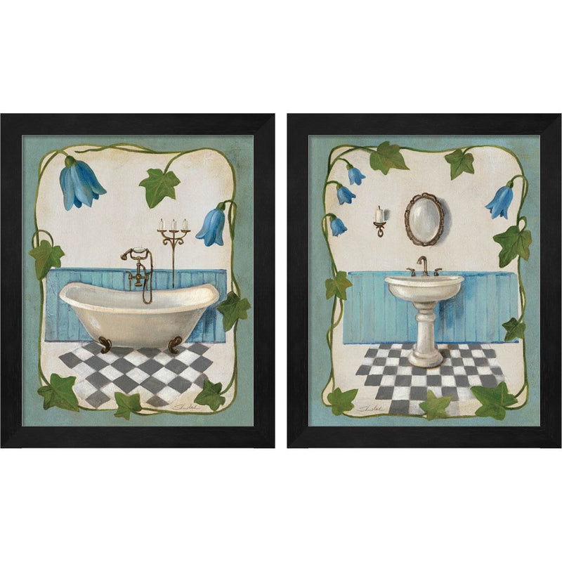 Bell Flower Bath on Ivory by Silvia Vassileva, 2 Piece Black Framed Art Set