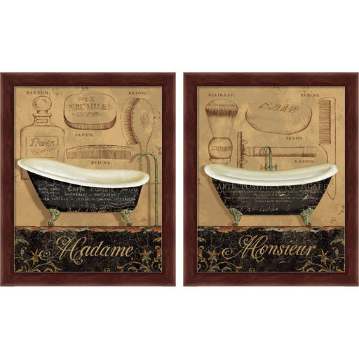 Bain de Madame & Monsieur by Daphne Brissonnet, 2 Piece Brown Framed Art Set