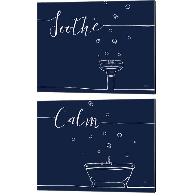 Underlined Bath Navy by Veronique Charron, 2 Piece Canvas Art Set