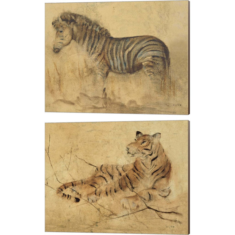 Global Zebra  & Tiger Light by Cheri Blum, 2 Piece Canvas Art Set