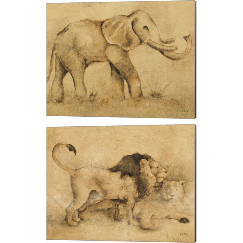 Global Elephant & Lions Light by Cheri Blum, 2 Piece Canvas Art Set