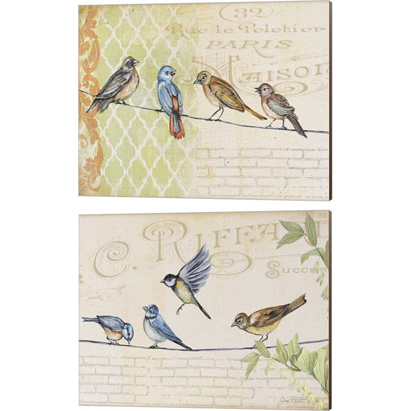 Birds Gathered On Wire - Paris Wall by Jean Plout, 2 Piece Canvas Art Set