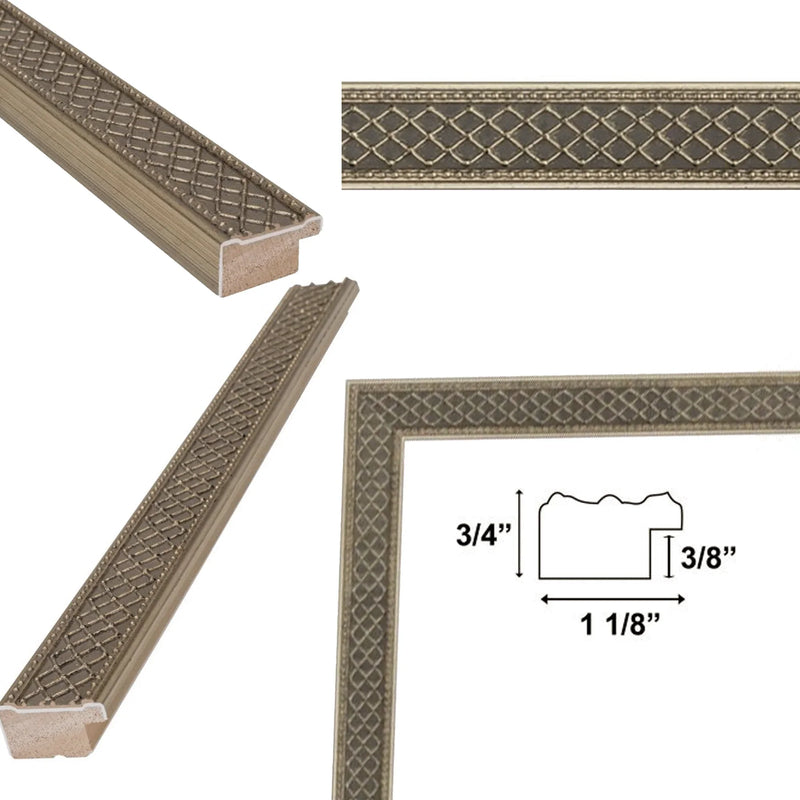 40x40 Frame Slim Cris Cross Gothic Aged Antique Silver Picture Frame