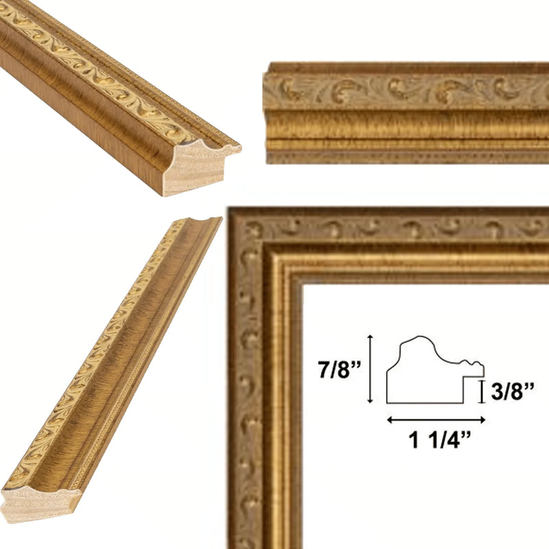 28x40 Frame Slim Vintage Antique Gold Beaded Picture Frame