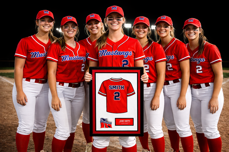 Picture frame of framed Jersey High School Softball Senior Night