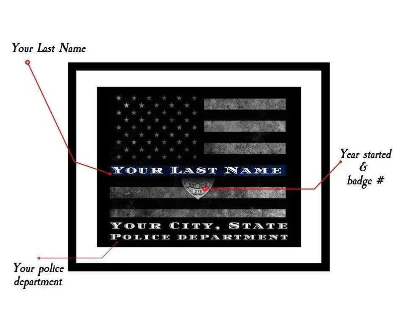 Thin Blue Line Framed Canvas Police Gift Art Picture Frame Store New Jersey