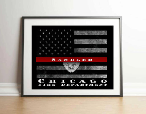 Thin red line flag custom made for firefighter home Picture Frame Store New Jersey