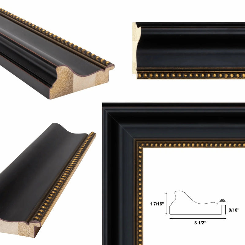 40x60 Frame Wide Black Scoop With Gold Bead Picture Frame