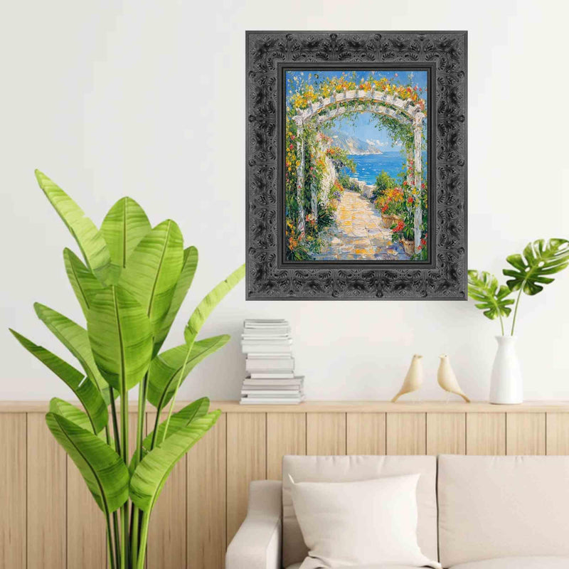 Wide Vintage Antique Black Floral Picture Frame Office Décor