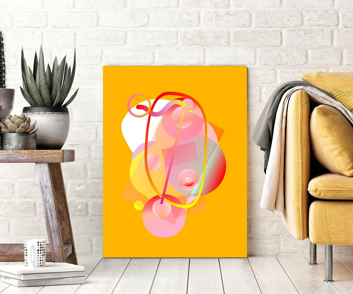 Orange Abstract Canvas Framed Wall Art I Square