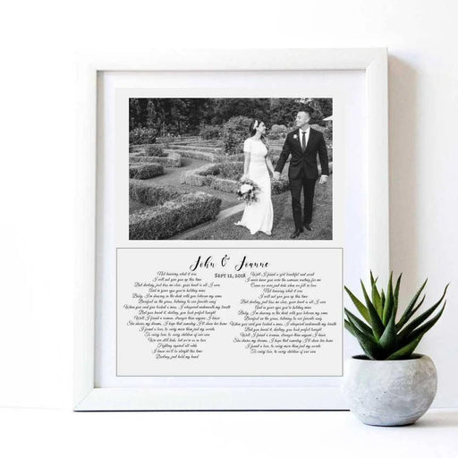 Anniversary gift personalized framed photograph first dance song lyric