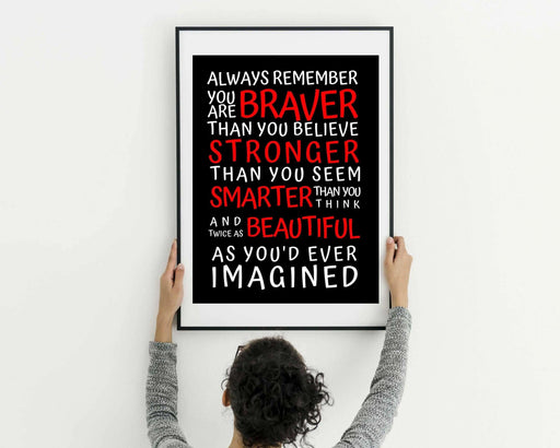 Always remember You are Braver Beautiful best friend feminist poster gift wall - Modern Memory Design Picture frames - New Jersey Frame shop custom framing
