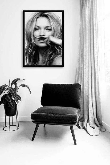​Kate Moss fashion Mustache Poster Framed - Modern Memory Design Picture frames