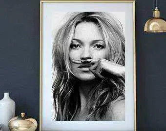 ​Kate Moss fashion Mustache Poster Framed - Modern Memory Design Picture frames