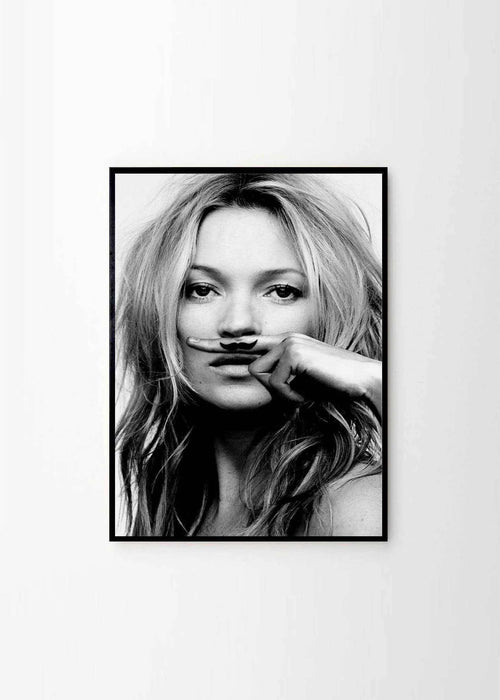 Kate Moss fashion Mustache Poster Framed