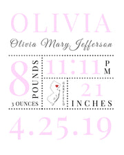 Baby birth stat sign custom Personalized wall art Nursery room Decor - Modern Memory Design Picture frames - New Jersey Frame shop custom framing