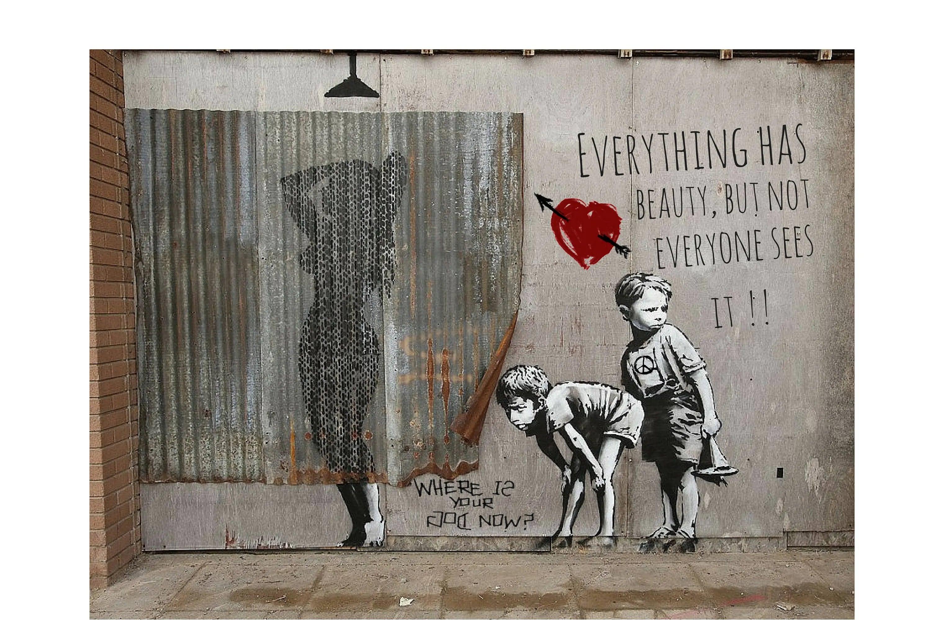 Banksy Pop Art Bathroom Urban Funny Wall Art Shower